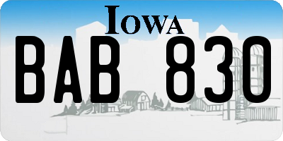 IA license plate BAB830
