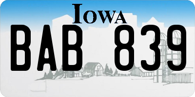 IA license plate BAB839