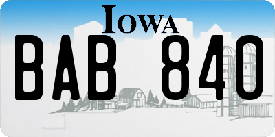 IA license plate BAB840