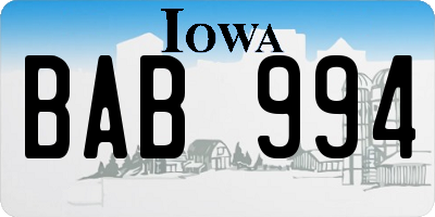IA license plate BAB994