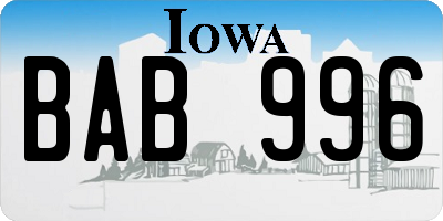 IA license plate BAB996