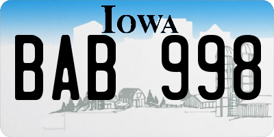 IA license plate BAB998