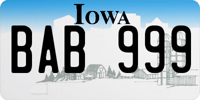 IA license plate BAB999