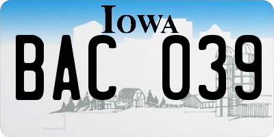IA license plate BAC039