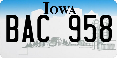 IA license plate BAC958