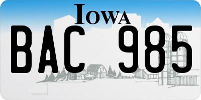 IA license plate BAC985