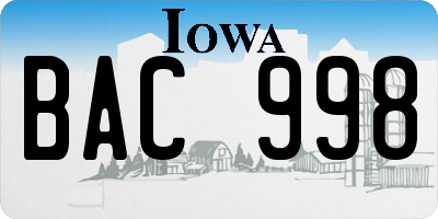 IA license plate BAC998