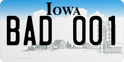 IA license plate BAD001