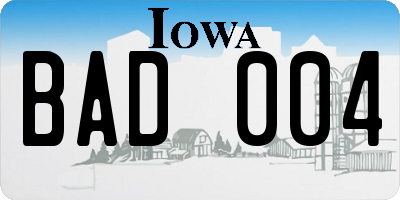 IA license plate BAD004