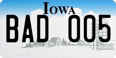 IA license plate BAD005