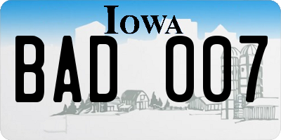 IA license plate BAD007