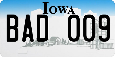 IA license plate BAD009