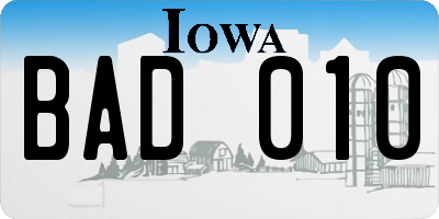 IA license plate BAD010
