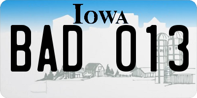 IA license plate BAD013