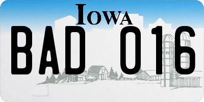 IA license plate BAD016