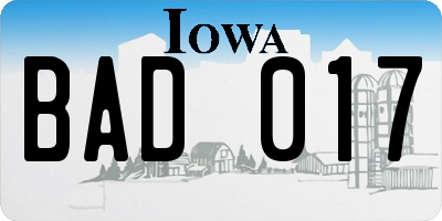 IA license plate BAD017