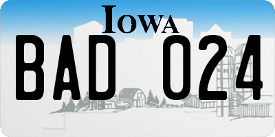 IA license plate BAD024