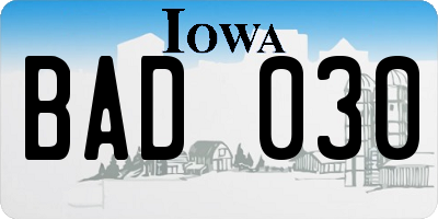 IA license plate BAD030