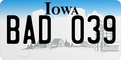 IA license plate BAD039