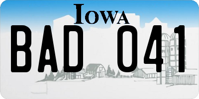 IA license plate BAD041