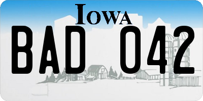 IA license plate BAD042