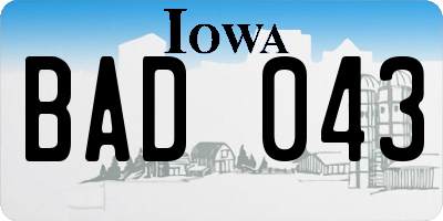 IA license plate BAD043