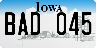 IA license plate BAD045