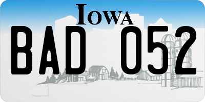 IA license plate BAD052