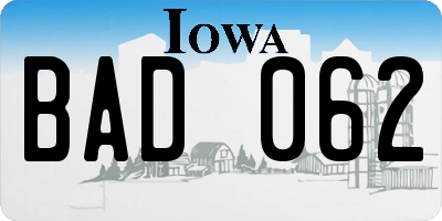 IA license plate BAD062