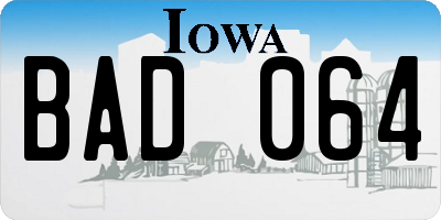 IA license plate BAD064