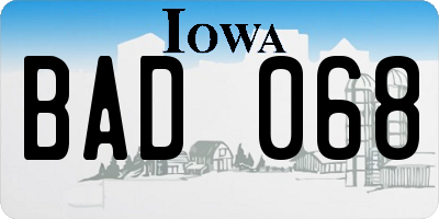 IA license plate BAD068