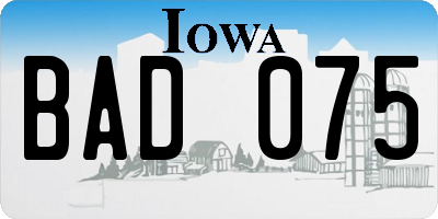 IA license plate BAD075