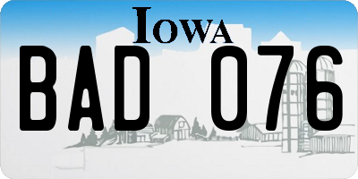 IA license plate BAD076