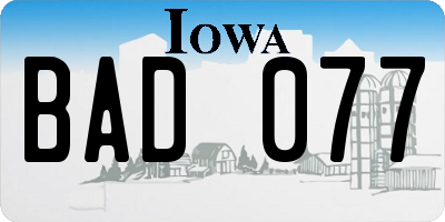IA license plate BAD077