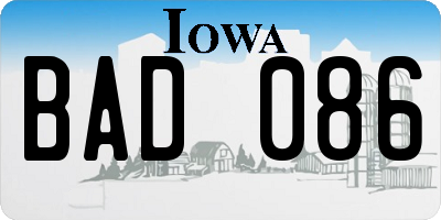 IA license plate BAD086