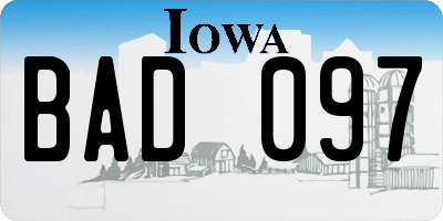 IA license plate BAD097