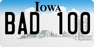 IA license plate BAD100