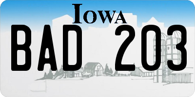 IA license plate BAD203