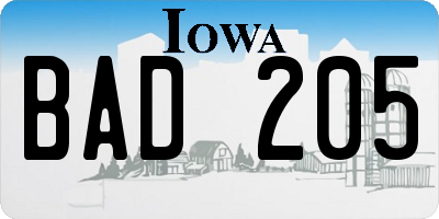 IA license plate BAD205