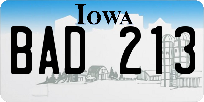 IA license plate BAD213