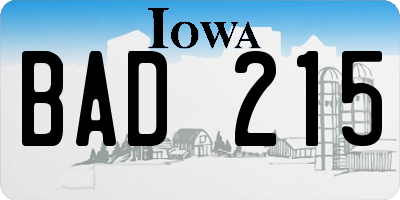 IA license plate BAD215