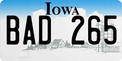 IA license plate BAD265