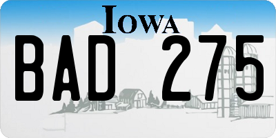 IA license plate BAD275