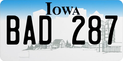 IA license plate BAD287