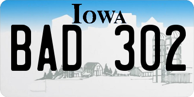 IA license plate BAD302