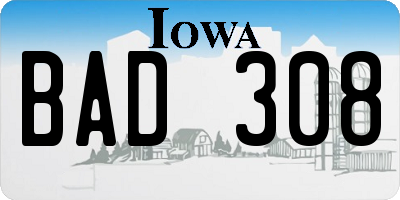 IA license plate BAD308