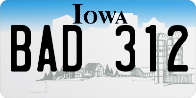IA license plate BAD312