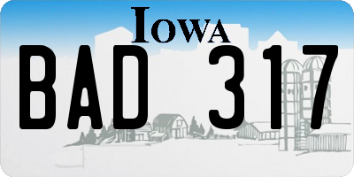 IA license plate BAD317