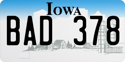 IA license plate BAD378