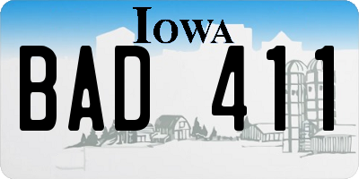 IA license plate BAD411